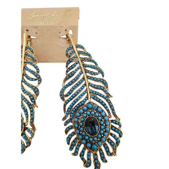 Fabulous NOS Kenneth Lane Ballotini Huge Peacock Feather Pierced Earrings - Picture 2 of 8